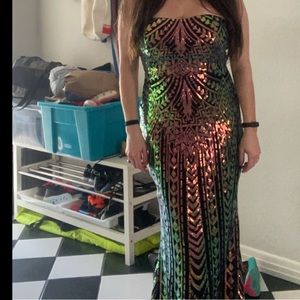 Brand New Strapless Mermaid Hem Sequin Prom Dress Green